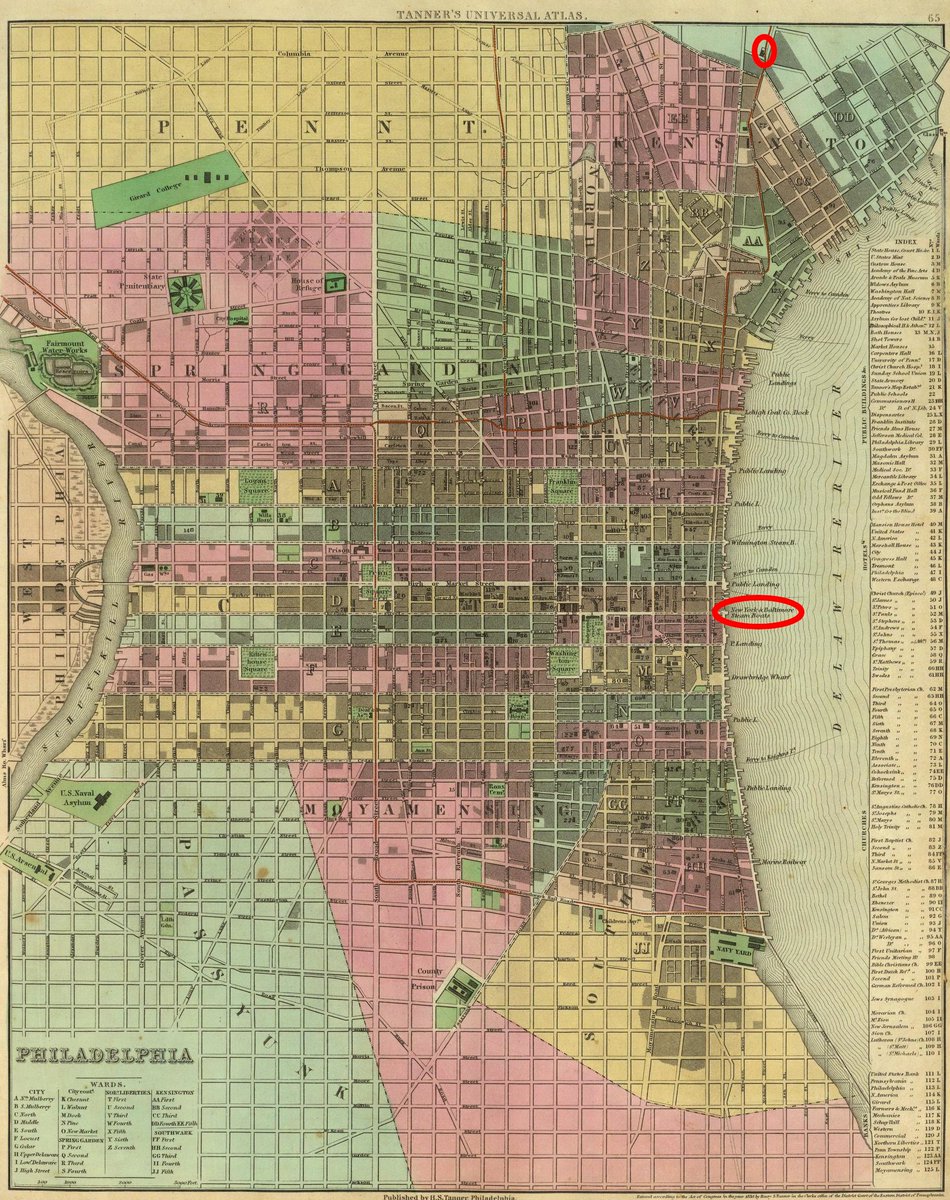The Kensington terminal's poor location meant the route to Camden (using the C&A track south of Bordentown) remained busier until the link to West Philadelphia (today's 30th St Station) opened 1867. A short boat ride was required at the NYC end until Penn Station opened 1910.