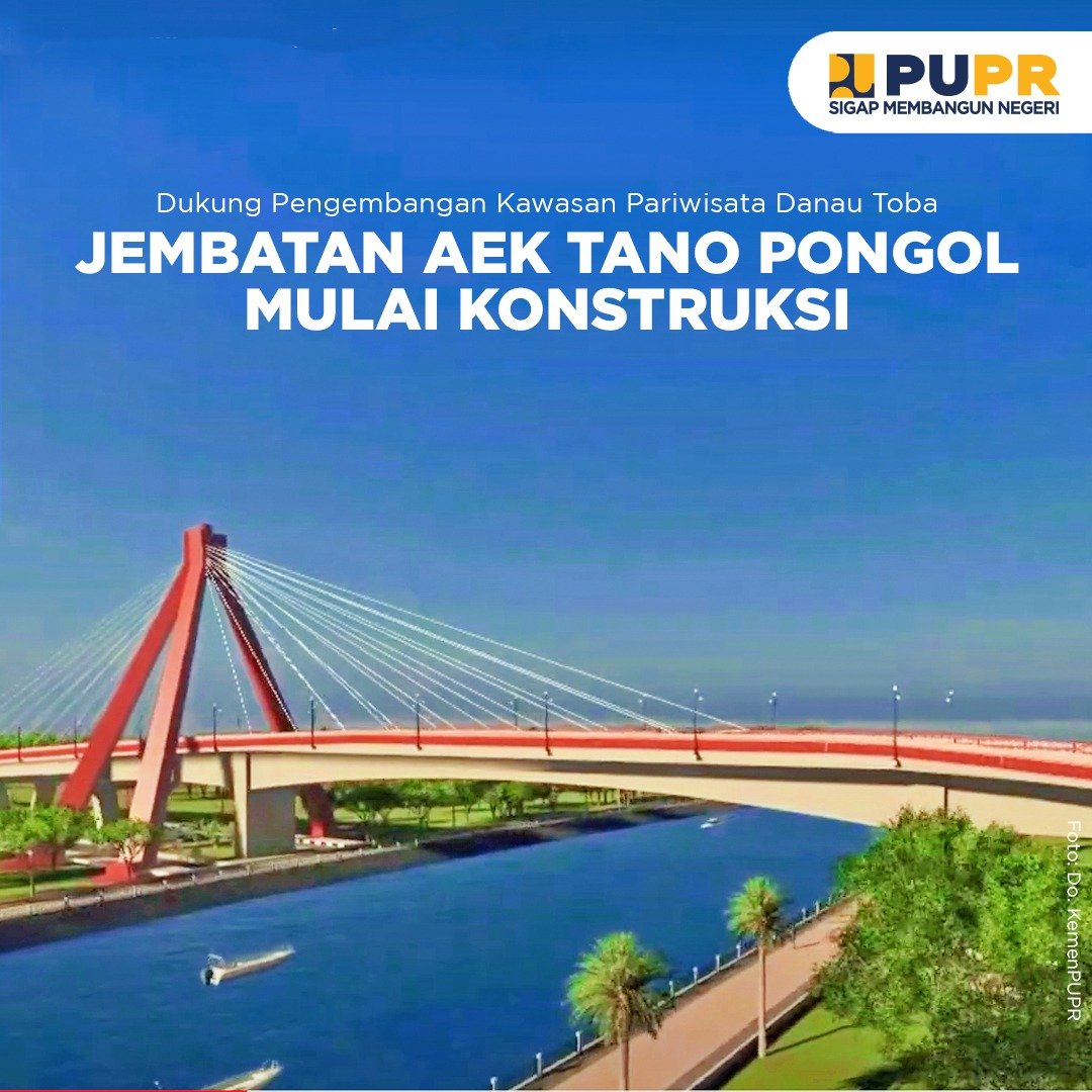 KemenPU's tweet photo. Kementerian PUPR memulai pekerjaan konstruksi Jembatan Aek Tano Ponggol di Sumatera Utara sepanjang 294 m untuk mendukung pengembangan Danau Toba sebagai KSPN Prioritas.

#SigapMembangunNegeri https://t.co/81hjA78Pgt