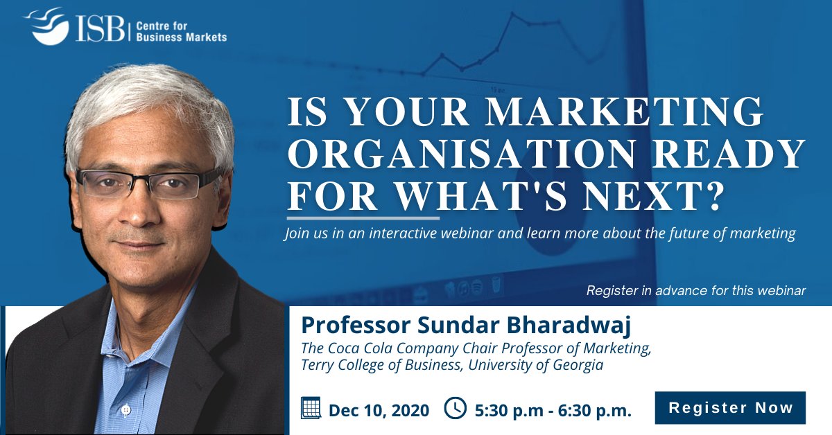 ISBCBM's tweet photo. ISB-CBM invites you for a webinar on 'Is your Marketing Organisation ready for what next?' This session discusses ways in which the marketing organization can create value for customers and the firm in the new digital environment. Register here: https://t.co/WRTOGg6Ga0 https://t.co/Ef7nOrr0kk