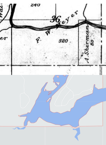 In comparing maps from 1881, 1901, and the present, it's likely that most remnants of the village were completely flooded by the building of the dam at Moon and the creation of the Big Eau Pleine Reservoir in 1936.
