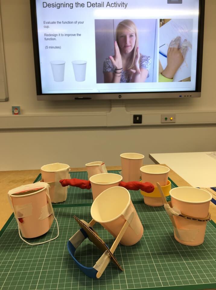 HarrisSutton1's tweet image. Some photos from the 3D Design GCSE taster sessions during Year 9's IID Day. Students learnt about Inclusive Design and were tasked with redesigning a cup for someone with limited dexterity due to their disability. #Fixperts