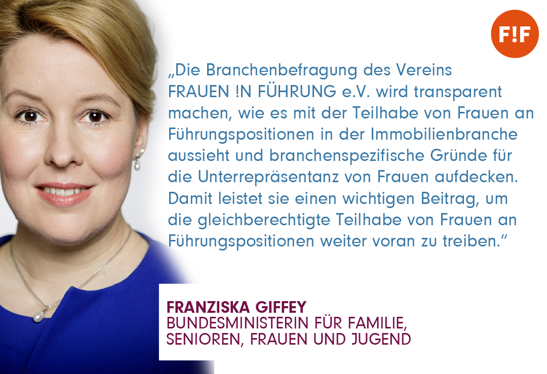 Das @BMFSFJ übernimmt die Förderung unserer großen Branchenbefragung zu Frauen in Führungspositionen in der deutschen #Immobilienwirtschaft. Danke an die Bundesministerin <a href="/FranziskaGiffey/">Franziska Giffey</a> und das @BMFSFJ für die tolle Unterstützung! Mehr Infos: frauen-in-fuehrung.info/blog/