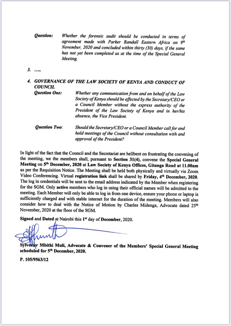 Learned Colleagues &amp; Esteemed Members of <a href="/lawsocietykenya/">Law Society of Kenya</a>, the Members’ SGM shall proceed as scheduled on 5.12.2020. Be there!