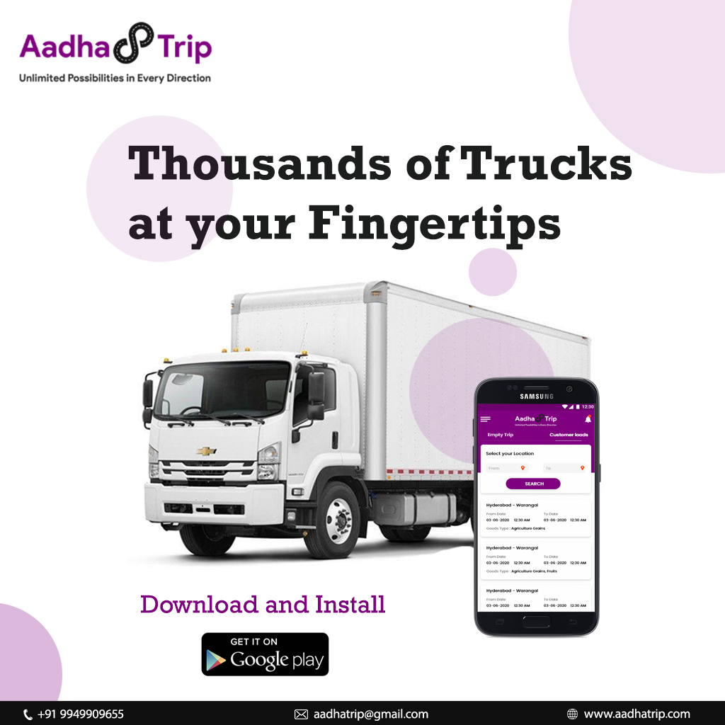 Aadha Trip (@aadhatrip) on Twitter photo Thousands of Trucks at your Fingertips
<a href="/AadhaTrip/">Aadha Trip</a> is India’s pioneer web and app based online Transport Booking platform that connects users to Hire a Truck with a network of thousands Truck drivers for Quick and Prompt Goods Delivery
App Link: bit.ly/3jQAH0C
#Aadhatrip Thousands of Trucks at your Fingertips
<a href="/AadhaTrip/">Aadha Trip</a> is India’s pioneer web and app based online Transport Booking platform that connects users to Hire a Truck with a network of thousands Truck drivers for Quick and Prompt Goods Delivery
App Link: bit.ly/3jQAH0C
#Aadhatrip