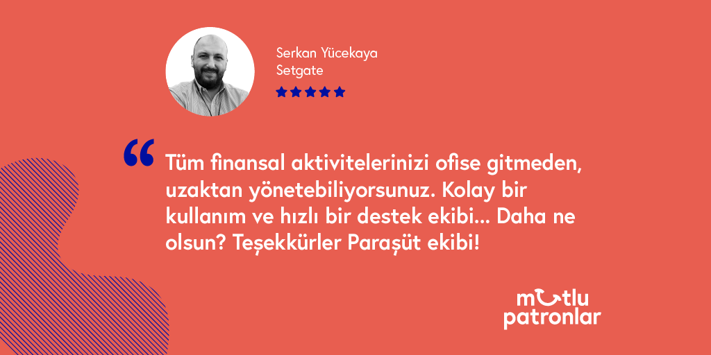 parasutcom's tweet photo. Şartlar ne olursa olsun, ofisinizde olmadığınızda bile işletmenizin ön muhasebe süreçlerini yönetebilmeniz ve işletmenizle alakalı tüm bilgilere kolayca ulaşabilmeniz için çalışıyoruz.
Güzel yorumu için Serkan Bey’e ve @Setgate ailesine çok teşekkür ederiz. 😊 #mutlupatronlar https://t.co/WBFMIx91mr