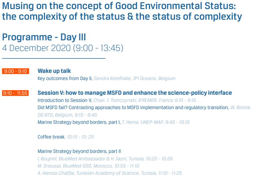 InesBoujmil's tweet photo. ⏰ Dec 4, 10:25: I will be #panelist on "Marine Strategy beyond borders", to the #Workshop on “Musing on the concept of Good Environmental Status”, jointly organised by @jpioceans & @BlueMedEU
Register here: https://t.co/FpDRltudps
#MSFD #BlueMedPilot #Tunisia https://t.co/B8X5qexOVV