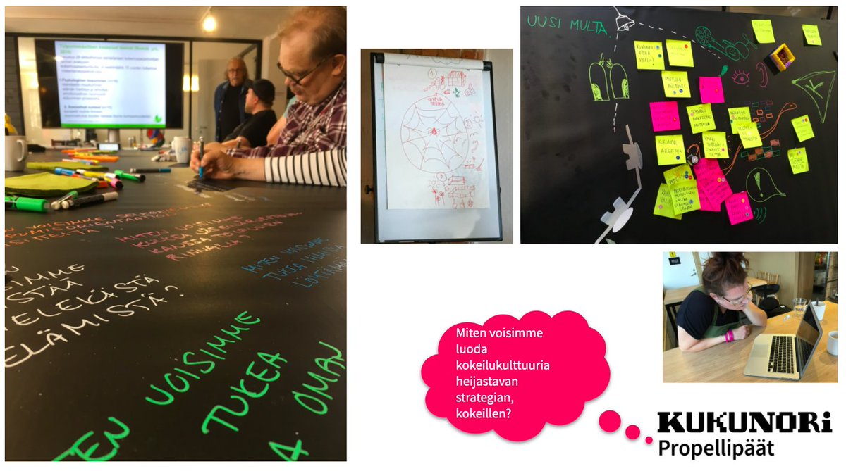 Propellipaat's tweet photo. Tänään #kokeilevakehittäminen syväsykellus #3! Propellipäiden sessiossa perehdyttiin siihen miten @Kukunoriry'ssä  edistetään kokeilevaa #organisaatiokulttuuri'a! #strategia ja #hankehakemus kokeillen, kokeilukulttuuria tukeva #tila, #mokakulttuuri, #yhteiskehittäminen #arviointi https://t.co/QA28IUe4XL