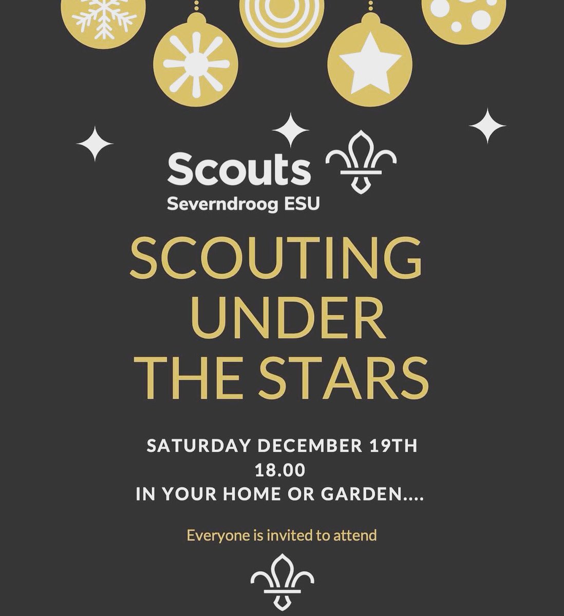 Keep this date free for you and your families, and join us for Scouting under the Stars on Saturday the 19th December at 18.00 from the comfort of your own back garden! #ScoutingUnderTheStars #skillsforlife #togetherwearestronger #communitylove #scouts