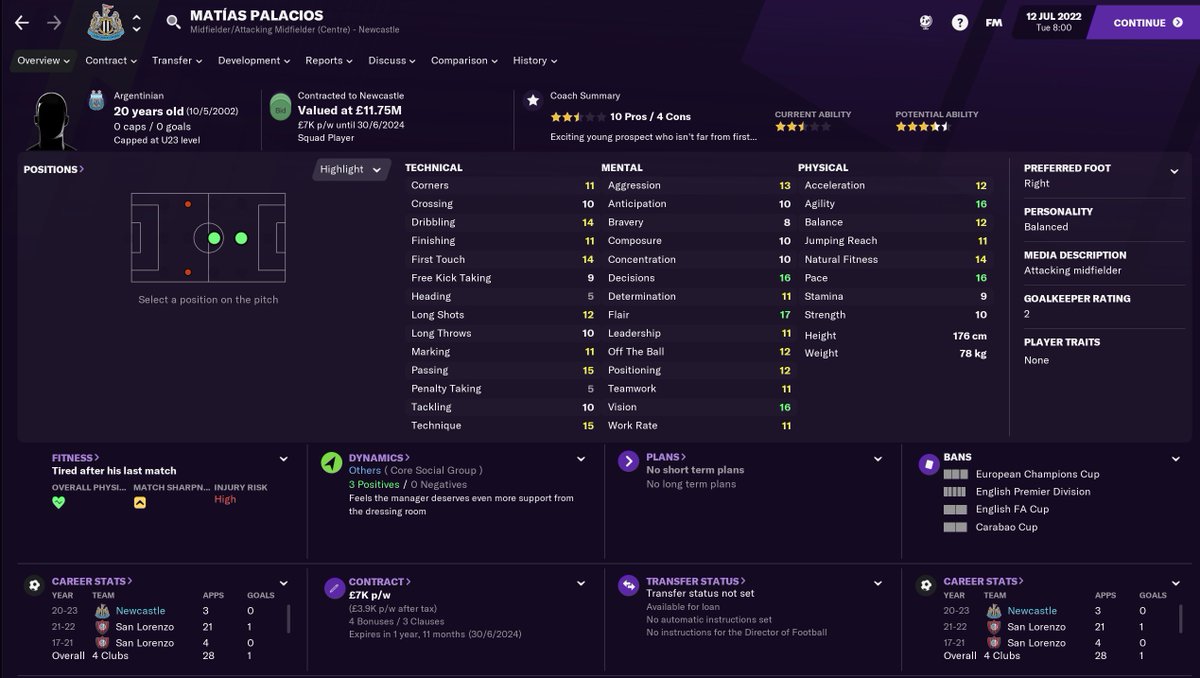 ONES TO WATCHAfter buying him, I instantly loaned Beyaz to Orlando, Matty Longstaff for half a season to Stoke and also loaned Matías Palacios back to San Lorenzo... here's how much a season of first-team football helped his development.  #NUFC  #FM21  