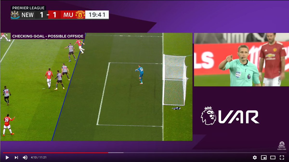 Newcastle v Man United (Oct. 17)Bruno Fernandes goal ruled out for offside against Juan Mata, 19th minute (1-0, Man United won 1-4)VAR DECISION: OffsideWITH MARGIN OF ERROR: OffsideClear offside, full calibration not required.