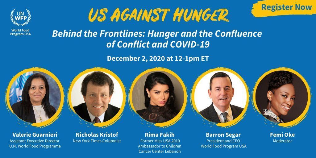 When was the last time a Nobel Peace Prize Winner invited you over for a chat? Today!
You're invited to the @WFPUSA #USAgainstHunger conversation on hunger, conflict, COVID-19 and WFP’s lifesaving mission. Dec. 2 at 12 pm ET. Register for free. https://t.co/I9HgkdOBCZ https://t.co/qZKE0mXZh0
