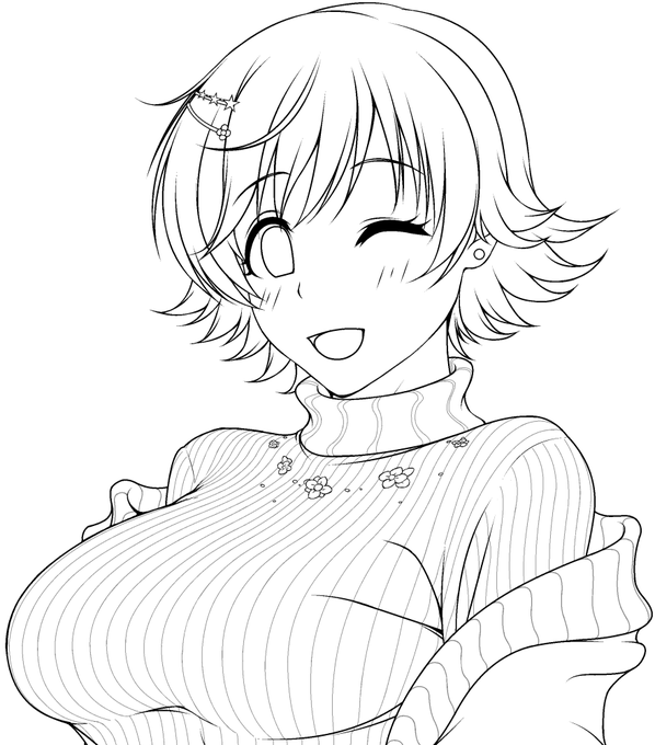 全く間に合ってないけど描いてた未央っぱい(線画) 