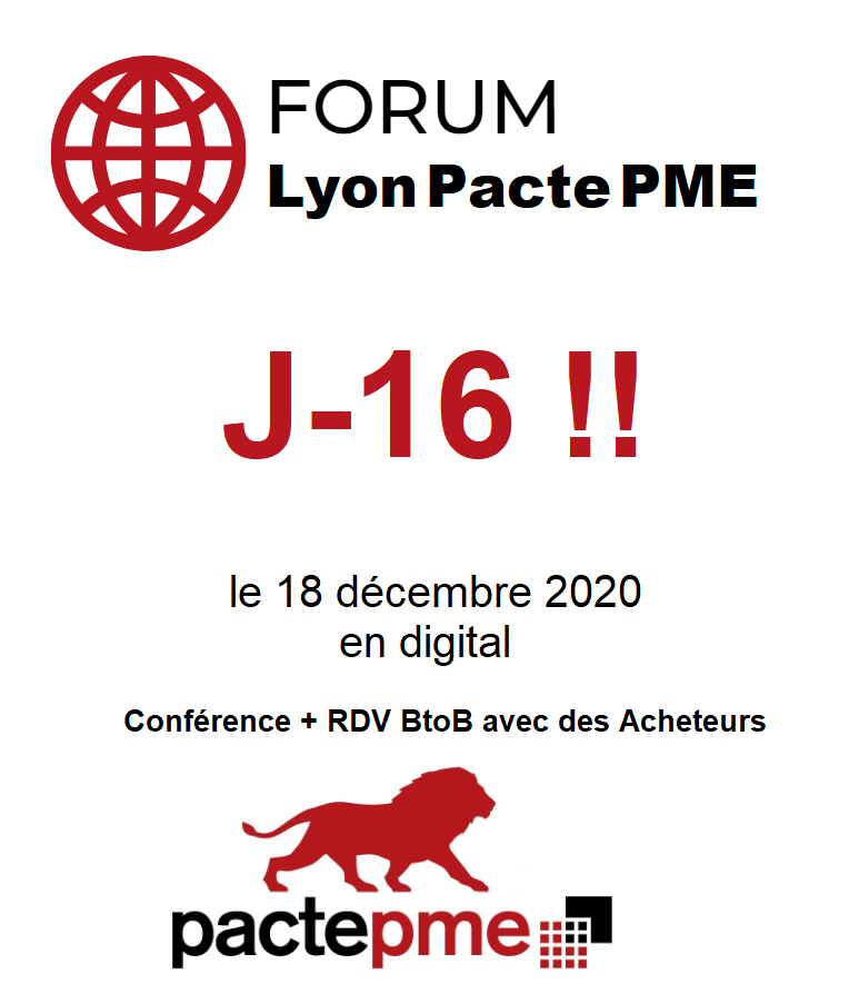 #PME, #TPE, #Startups, vous cherchez des #clients ?
FORUM Lyon Pacte PME, le 18.12.2020 (digital), sur les #Achats responsables.Conférence avec des intervenants d'exception, #RDV #BtoB entre les 100 #Acheteurs et nos 200 entreprises inscrits à l'évènement! lnkd.in/eYUC5HR