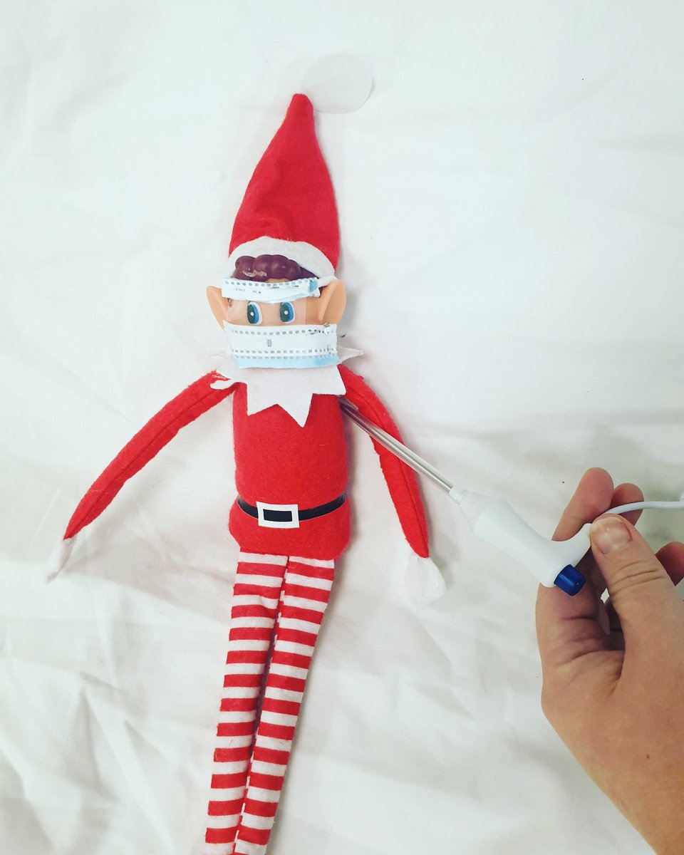 Today George the Elf had his temperature taken. 
He stayed nice and still whilst the nurse put the special stick under his arm until it beeped and gave them his numbers. 
George was so still he got a sticker for being so good. #kinggeorgeschildrensed #elfontheshelf #christmas