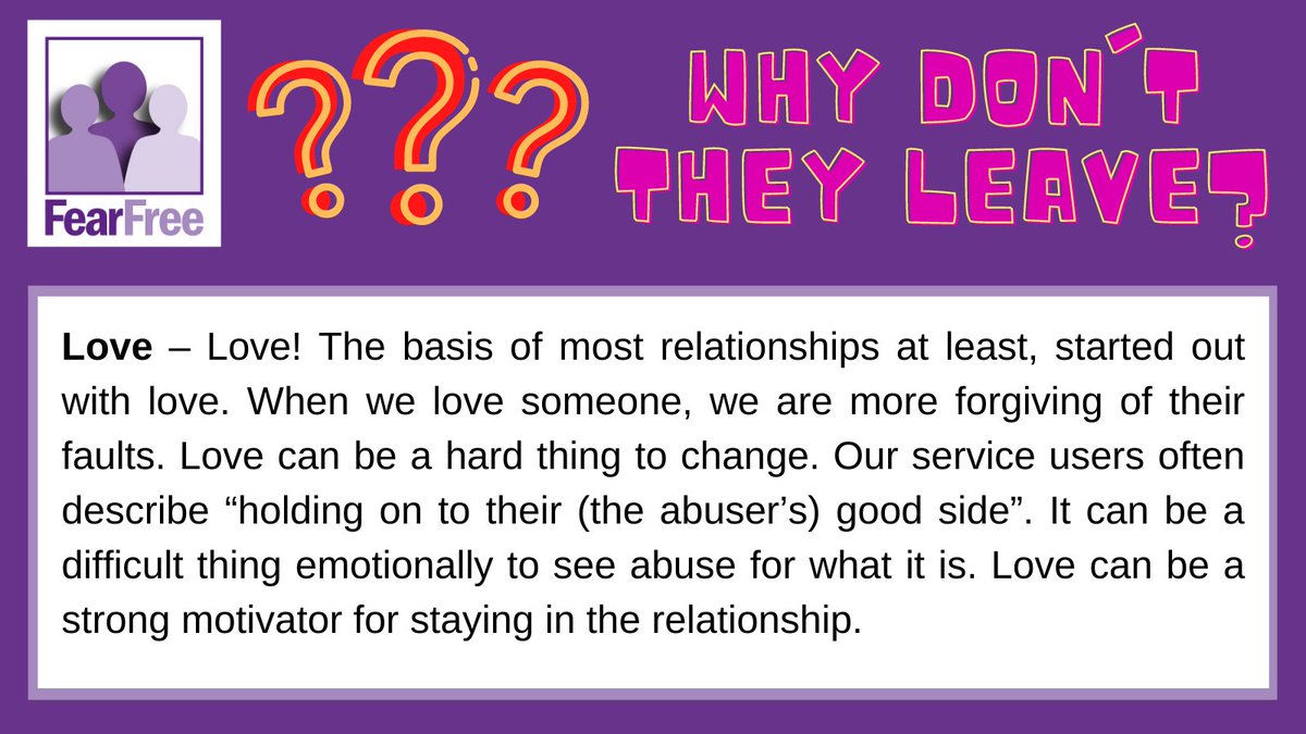 FearFree_Scot's tweet photo. Reason 3/8 to answer the question: "Why don't they leave?" #16daysofactivism #16daysofaction #domesticabuse https://t.co/EGofXcUiBM