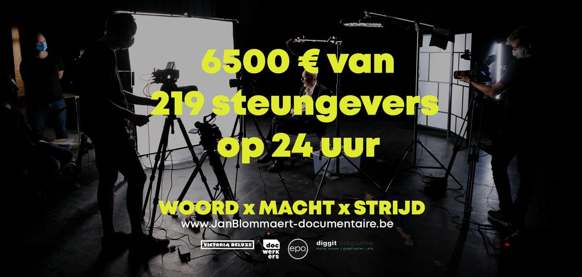 jullie zijn fantastisch. Op 24u mochten we reeds 6500€ in donaties ontvangen van 219 verschillende steungevers. Onze eerste doelstelling van 9500€ is in zicht, aan dit tempo is dat vandaag binnen. Helpen jullie mee? janblommaert-documentaire.be