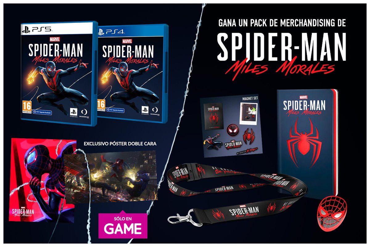 VideojuegosGAME's tweet image. 🕷 ¡GANA un LOTE DE MARVEL'S SPIDER-MAN: MILES MORALES! 🕷

— RT + Síguenos y a @PlayStationES + responde con #MilesMoralesEnGAME. 

➡ Incluye LIBRETA, LANYARD, PIN y SET DE IMANES.

Sorteo solo válido hasta el 06/12 a las 23:59h.

Compra el juego en:
bit.ly/3hXC7Fv