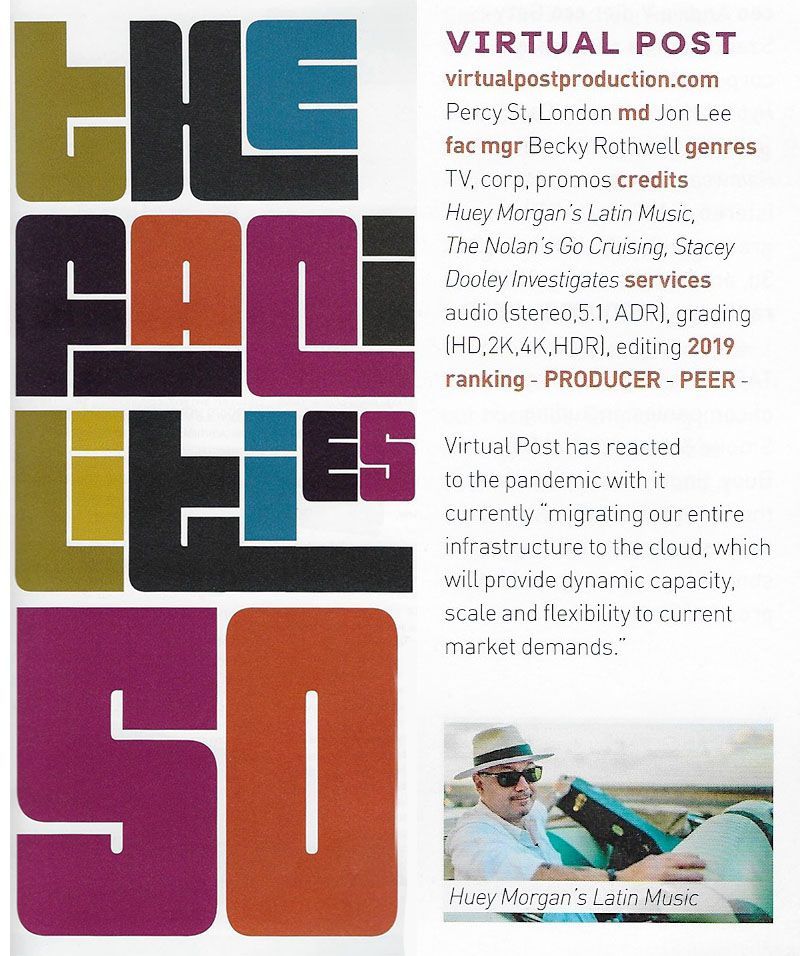 virtual_post's tweet image. Virtual post is honoured to be included in Televisuals Facilities 50. We thank all of our clients and staff for their continued support and the massive advances we have made in 2020  #TheFacilities50 #RemotePostProduction #FlexibleWorking