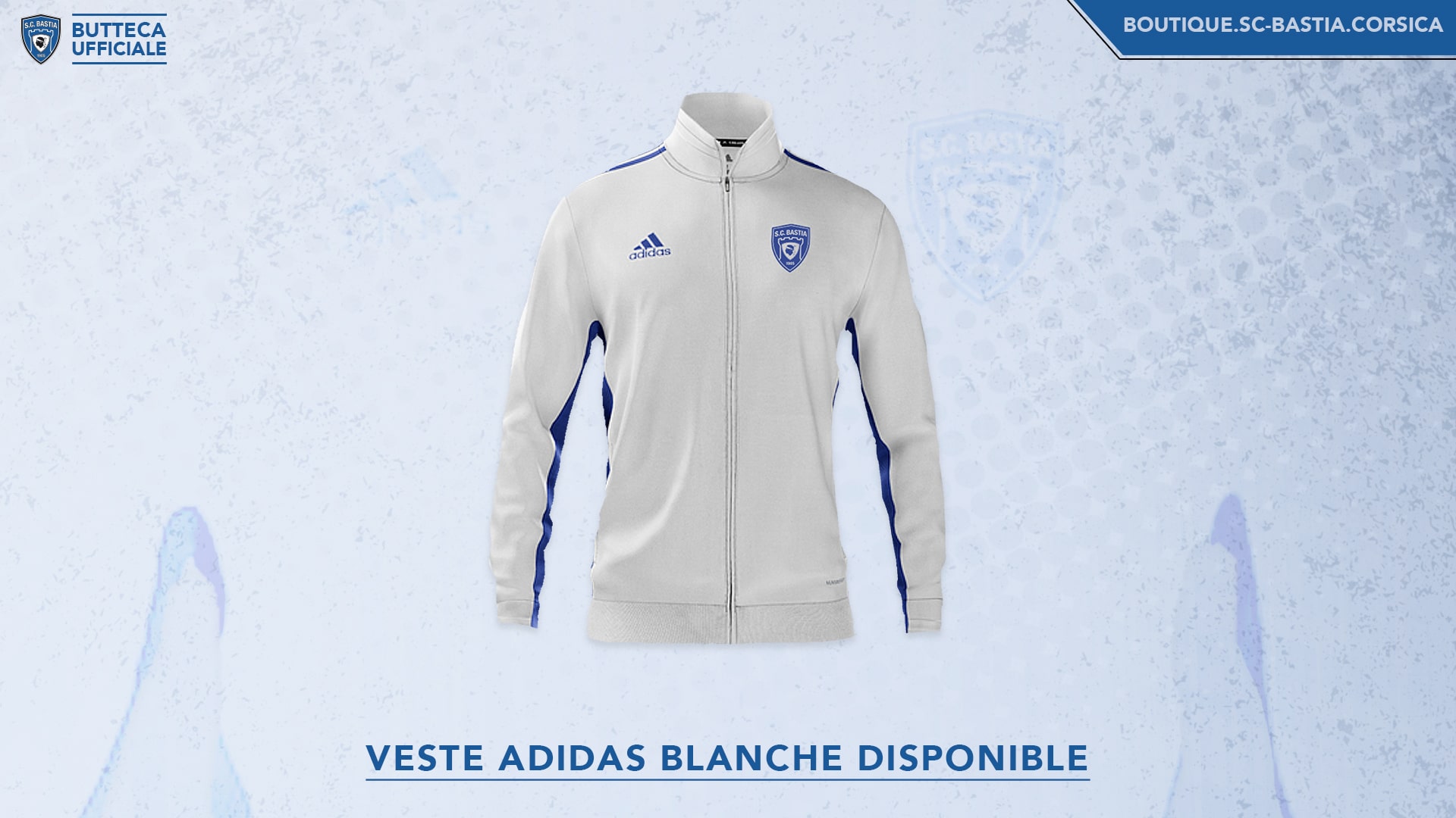 SC Bastia on X Nouvelle veste Adidas blanche disponible La boutique de Furiani est ouverte du lundi au samedi de 10h a 12h et de 15h a 19h