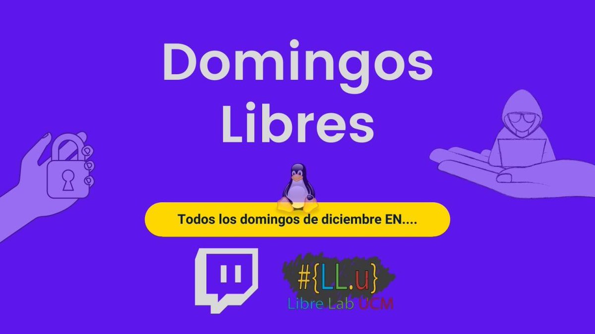 ¡Hoy anunciamos los "Domingos Libres"!

👉 Todos los domingos de diciembre
👉 Charlas/talleres sobre software libre, ciberseguridad, programación y... ¡muchísimo más!

Esta tarde anunciamos la primera ponencia 😈

¿Quieres dar una ponencia sobre algún tema? 
👉 Contacta por MP.