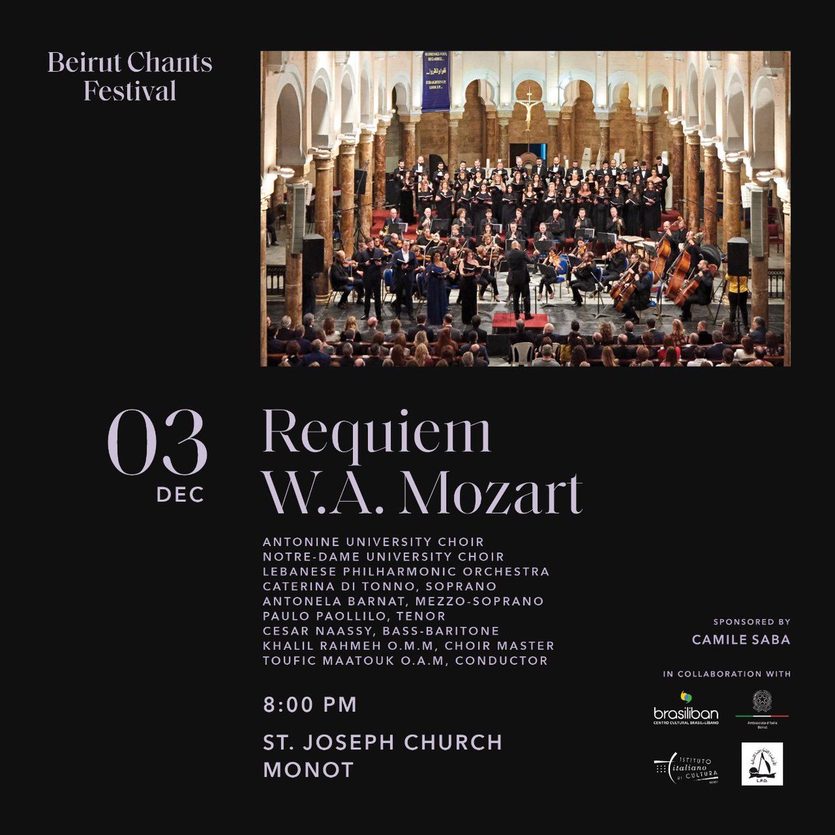 NDUChoir's tweet photo. Thrilled to be back on stage for the 13th edition of Beirut Chants بيروت ترنّم.
—
@beirutchants @touficmaatouk @UAchoir 
#beirutchants #christmas2020 #christmasconcert #mozart #MozartRequiem #requiem #choir #concert https://t.co/ntKJI7wnqa