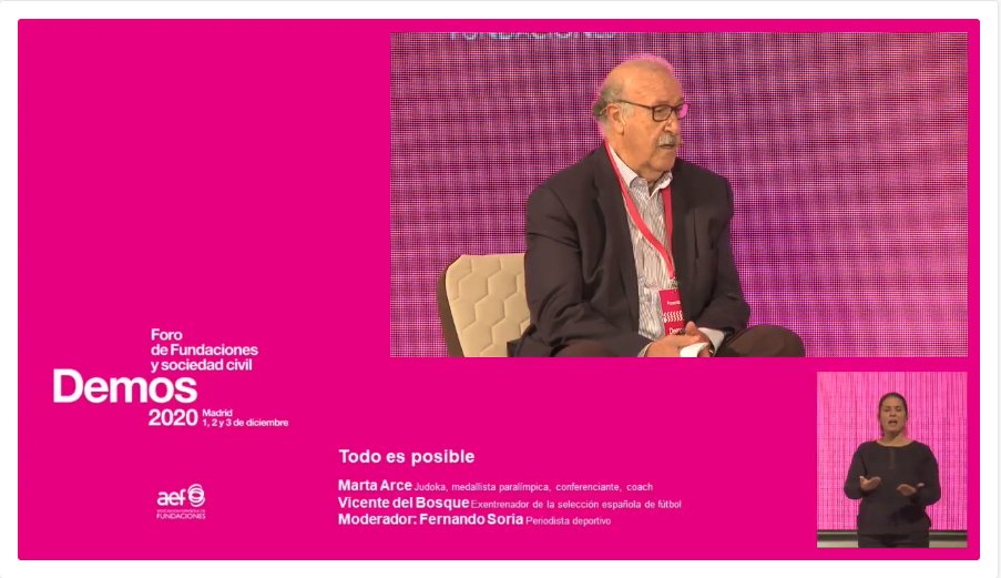 germina's tweet image. Ya estamos de nuevo en Foro #Demos2020. Charla &quot;Todo es posible&quot; con:
⚽️Vicente del Bosque, ex-entrenador selección española,  🥋Marta Arce, judoka y medallista paralímpica.