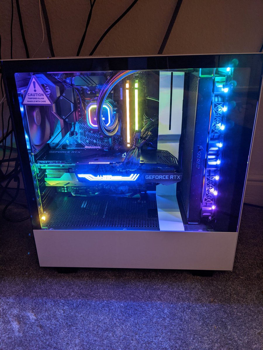 pvtkasper's tweet photo. New PC who dis!!! In my excitement I completely forgot to show you all my new pc! Here she is! Taking name suggestions. Oh and first new pc stream on Saturday! #twitch #stream #nvidia3080 #nvidiabroadcast #amd5900x #affiliate #newpc https://t.co/H1A9HFz9LX