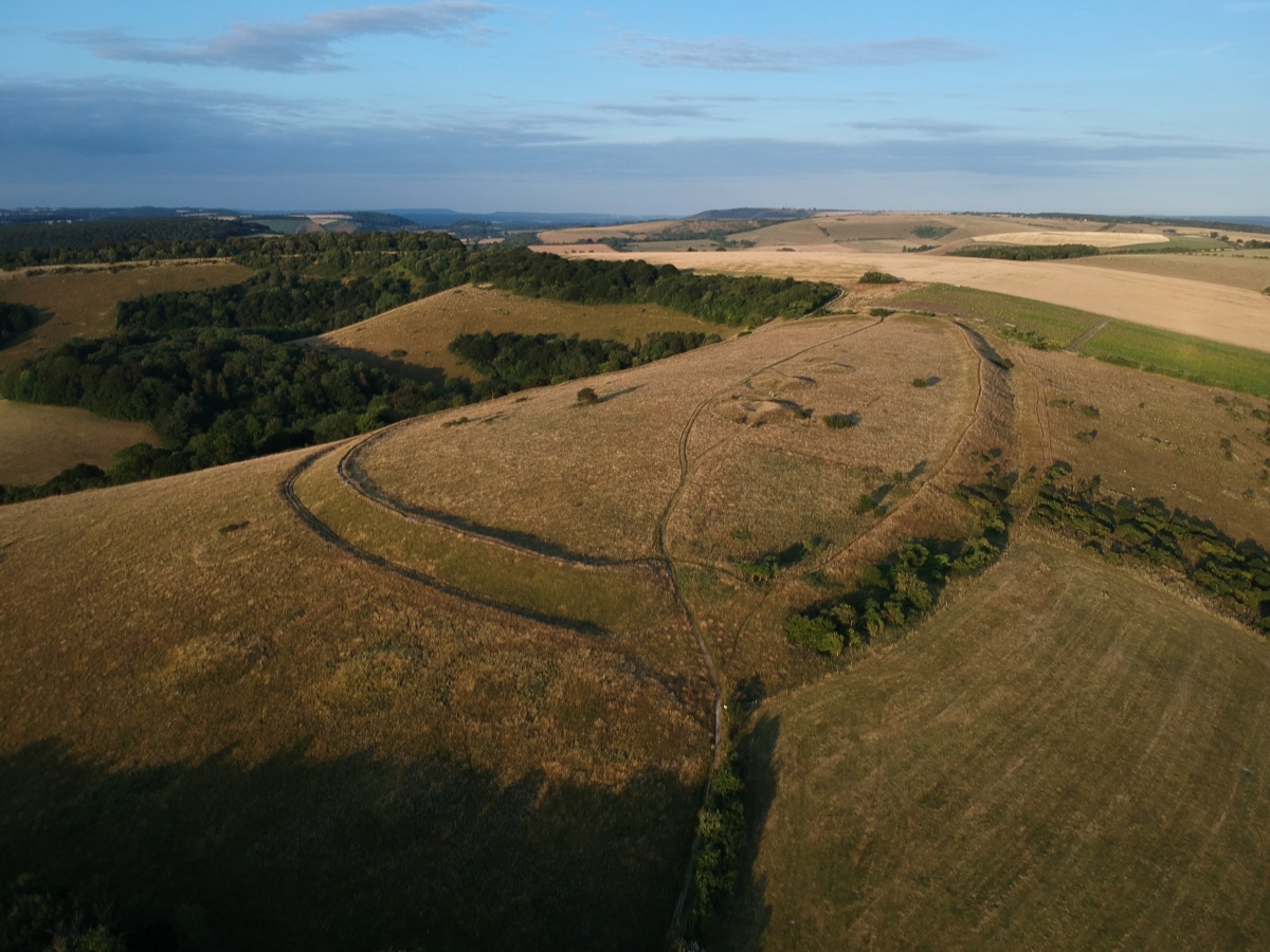 The E-W aligned 4ha univallate Iron Age hillfort of Old Winchester Hill sits atop a steep sided spur of the  #Hampshire Downs in the  @sdnpa  @NaturalEngland enclosing Bronze Age barrows and later field systems. It's quite simply gorgeous  #HillfortsWednesdayHunanuk CC BY-SA 4.0