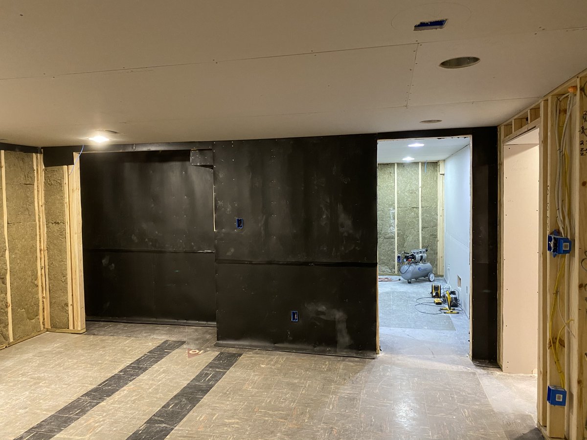 Same wall as before, now fully covered in mass loaded vinyl