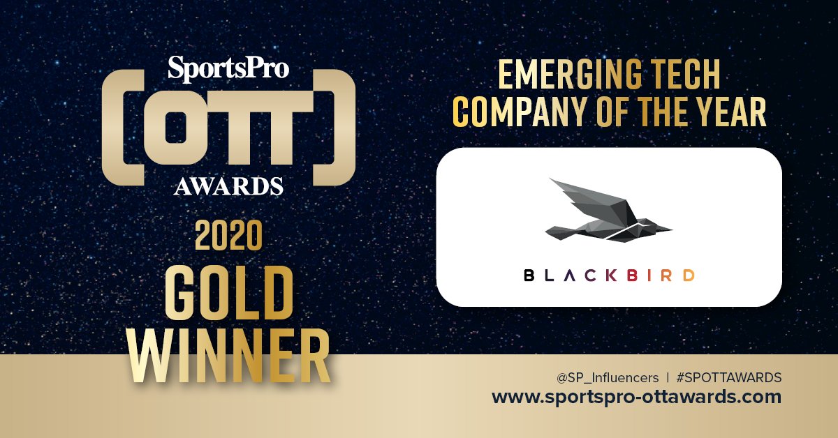 blackbirdcloud's tweet photo. We're thrilled to announce that we won Emerging Tech Company of the Year at last night's @SportsPro OTT Awards! Congratulations also to our partners @deltatre & @ElevenSportsHQ who won too. #cloudediting #videoproduction #technology #SPOTTAWARDS #BIRD https://t.co/VrAINuhQiv