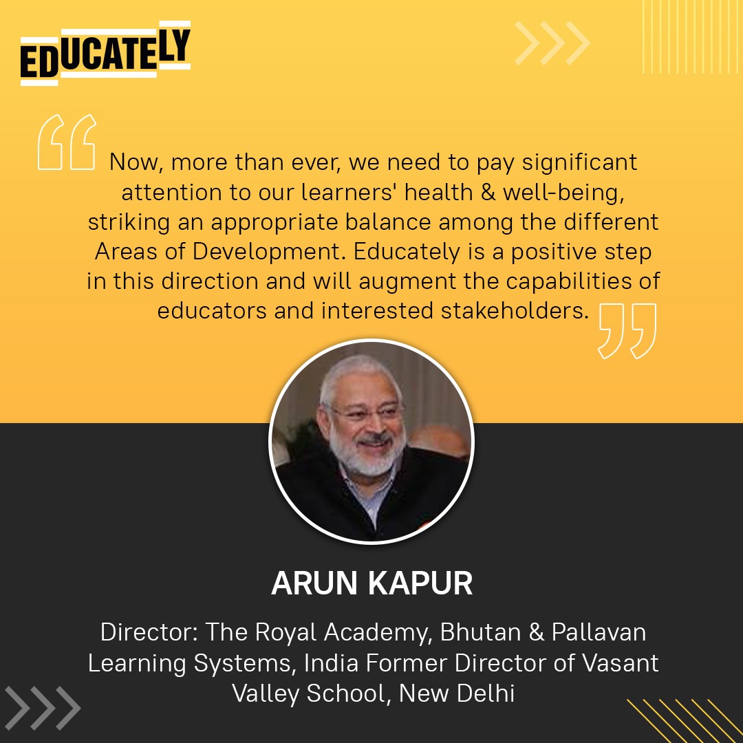 EducatelyOrg's tweet photo. Indian educationists consider #Educately as the much-needed platform to address #adolescent issues. Check out the views of Arun Kapur on how Educately is playing a crucial role in this direction. 
Enroll now on https://t.co/cMN76V7CZ0 https://t.co/6a6Qv99JhQ