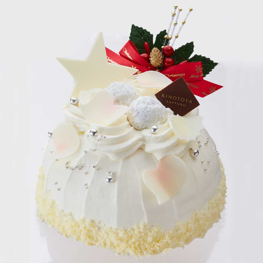 きのとや 新発売 クリスマススノードーム ふんわりスポンジとピーチを真っ白い雪のような生クリームで包みこみ ホワイトチョコレートとトリュフチョコレートで飾った 今年の新作クリスマスケーキです クリスマスケーキのご予約は 12 16までですので