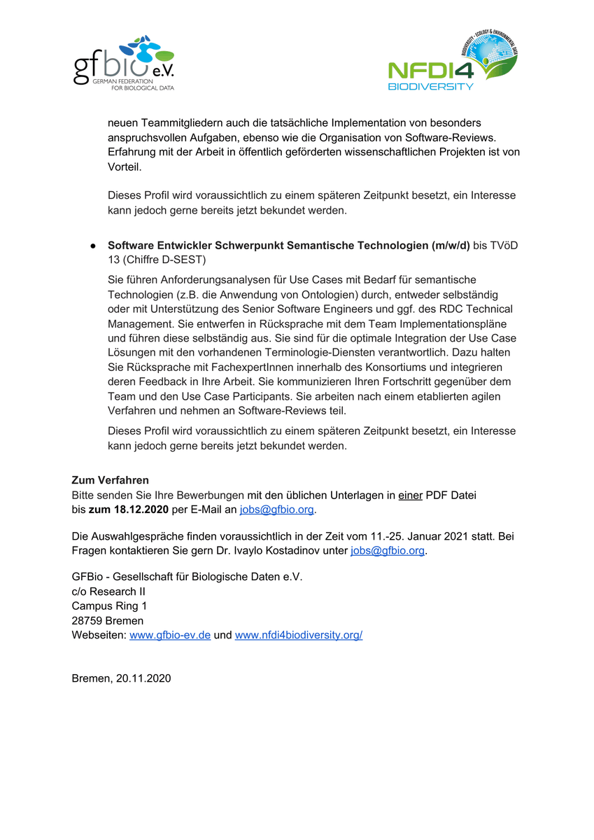 denbiOffice's tweet photo. Open positions as #Bioinformatics #SoftwareDeveloper in @NFDI4BioDiv and @GFBio_Project. For more information see: https://t.co/O5BOd54ct2 https://t.co/HhgthNFR1P