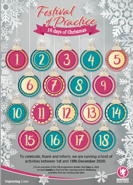 Som_Careers's tweet photo. Great to see the amazing work created by our L&D colleagues for #Somerset Adult Social Care's very first interactive Advent Calendar. It’s full of learning, wellbeing and festive events 🎅
#18daysofchristmas #LoveWhereYouWork https://t.co/SKM3DE2yg2
