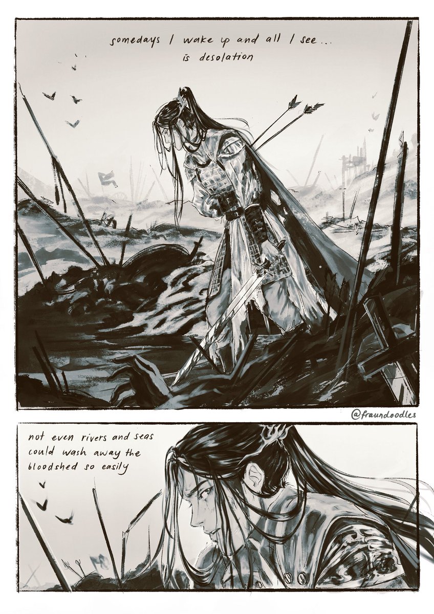 fraundoodles's tweet photo. Some nights Xie Lian still gets nightmares of the war. In those moments it was as though he never left the battlefield.
-

Originally I planned it with text but it felt too messy with all the colours so here is an alternate version https://t.co/DXNQZYDglU