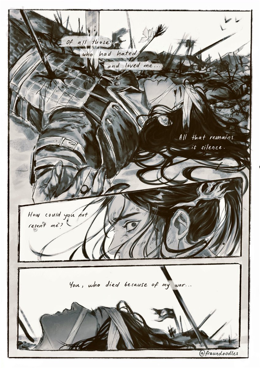 fraundoodles's tweet photo. Some nights Xie Lian still gets nightmares of the war. In those moments it was as though he never left the battlefield.
-

Originally I planned it with text but it felt too messy with all the colours so here is an alternate version https://t.co/DXNQZYDglU
