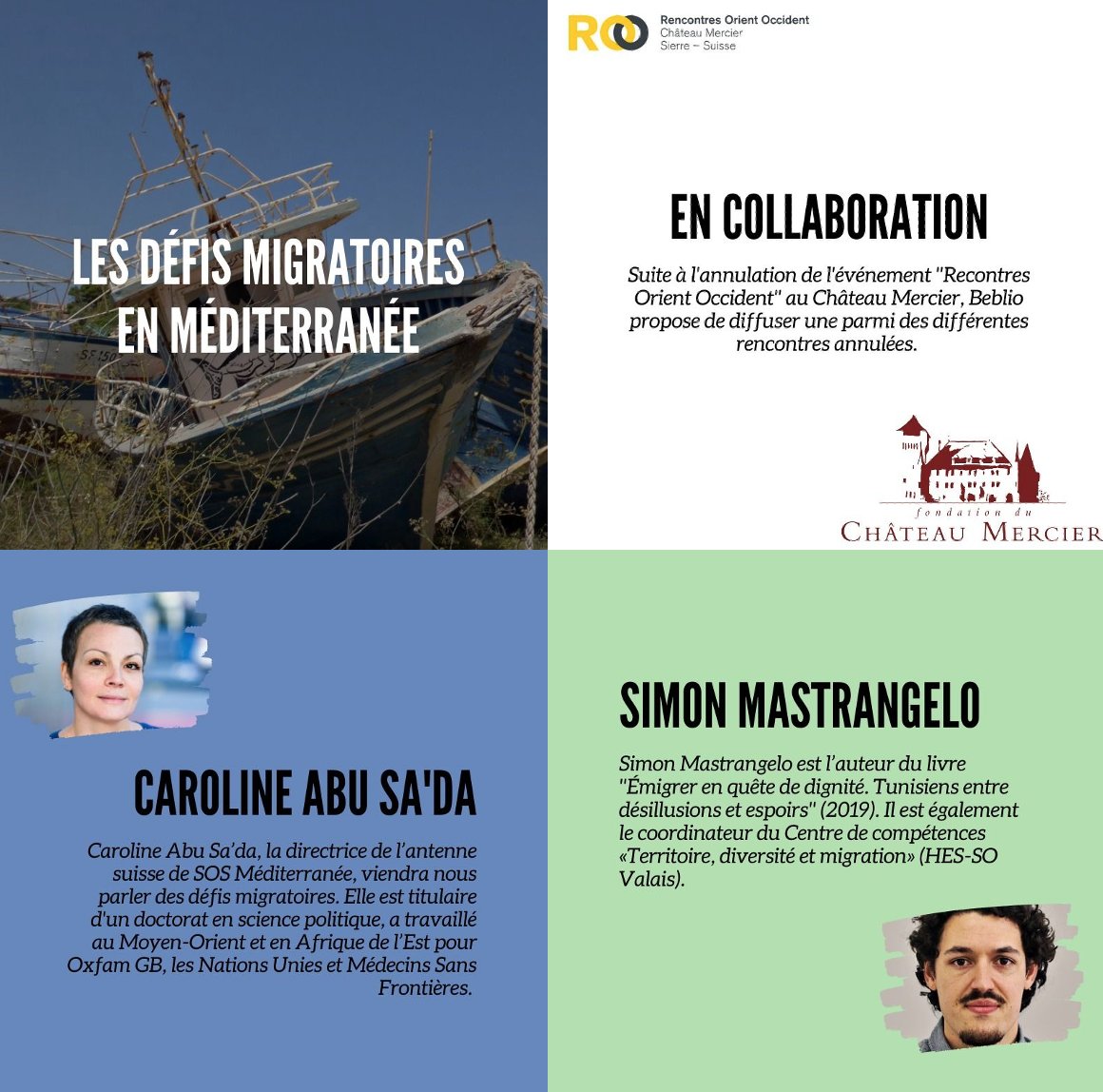 MastrangeloSim1's tweet photo. Mardi 8 décembre, je participerai à une conférence autour des défis migratoires en #Méditerranée avec @AbuSadaCaroline, directrice de @SOSMedSuisse
Inscriptions: https://t.co/vg9xKaPzZM https://t.co/5xWlL8kcDl