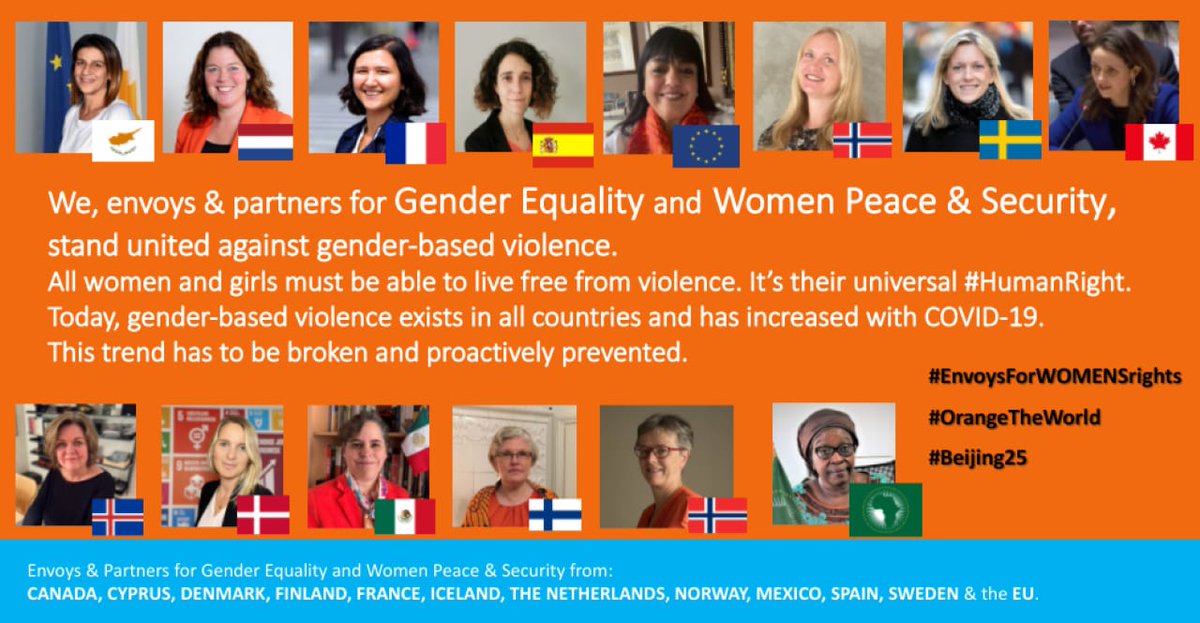 Gender-based violence has increased with #COVID19.

Clara Cabrera, @SpainMFA's Special Ambassador for #GenderEquality in Foreign Policy, joins other #EnvoysForWomensRights in denouncing and committing to combat this situation.

#OrangeTheWorld #GenerationEquality #Beijing25