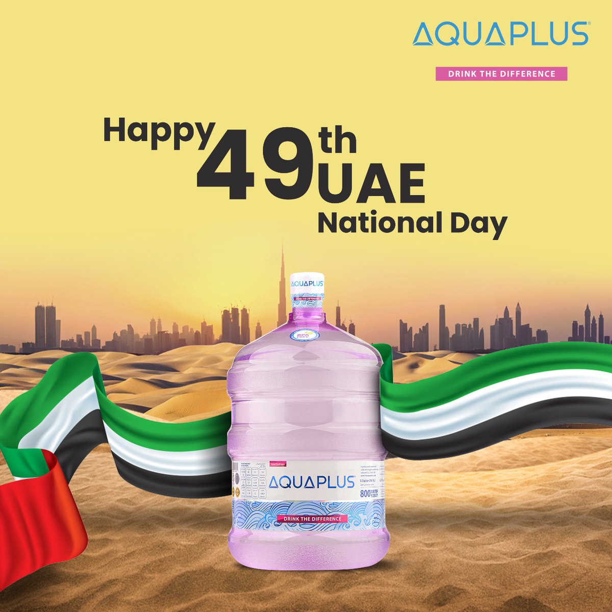 myaquaplus's tweet photo. On the occasion of UAE National Day, let’s celebrate 49 years of Safety, Good Health and Prosperity. #Aquaplus #UAE #NationalDay2020 https://t.co/tGo3jaw6Cd