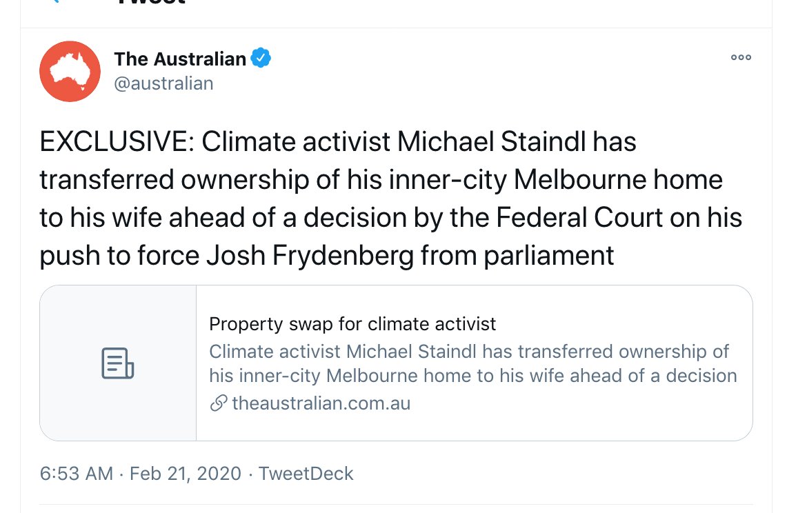 Mr Staindl was the private citizen who exercised his constitutional right to challenge Josh Frydenberg's citizenship.For that he paid dearly at the hands of the  @australian who pursued him relentlessly.Mr Staindl was not the Att General at the time.His privacy was ignored.
