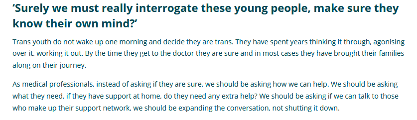 In fact, interrogating motives for transition in children is bad! We should go right ahead!