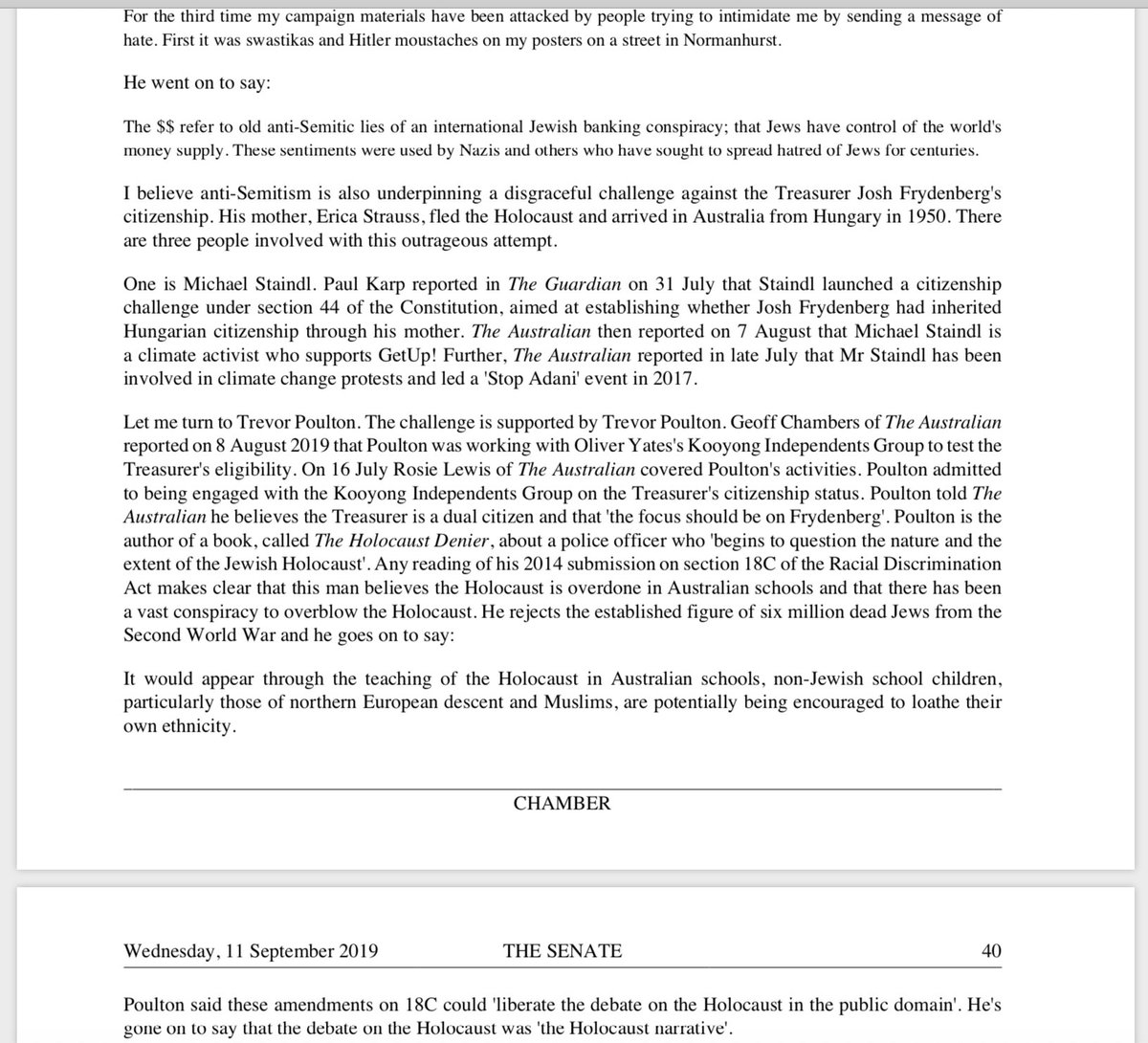 Here's Mr Staindl - remember, not an elected public figure - being called a "despicable individual", a racist and an anti-semite by Michael Sukkar & Andrew BraggAll of this was reported breathlessly, word for word, in the  @australian- who are currently worried about "privacy"
