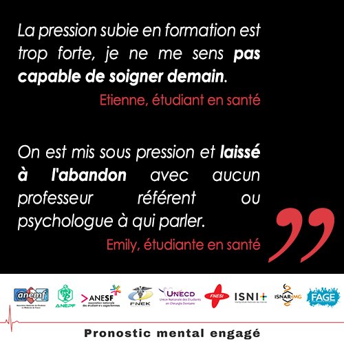 Pharma_ANEPF's tweet photo. 🔴 Mes études, votre santé 🔴

Les étudiants en santé se retrouvent abattus avant même d'être diplômés :

❌Sous pression dans les études et dans le soin
❌Abandonnés sans référents 
❌A bout de nerf et de ressources

Voilà le cursus des futurs soignants.

#PronosticMentalEngagé https://t.co/v4O8nykigE