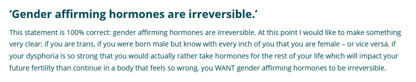 Why, yes, of course the treatment is irreversible. That what the child wants after all!