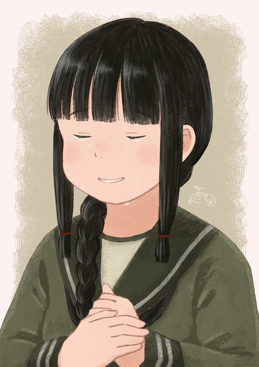 kitakami (kancolle) 1girl solo black hair braid closed eyes school uniform long hair  illustration images