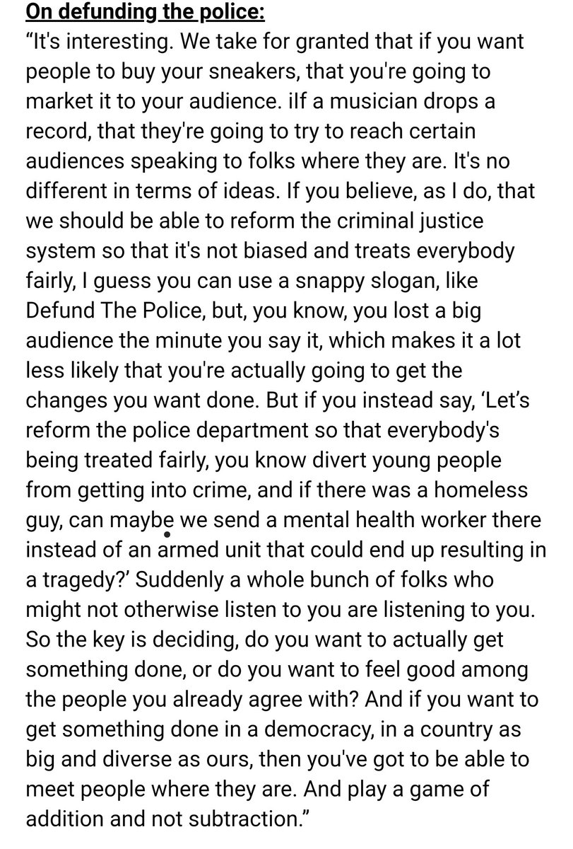 fran_chambers's tweet image. Barack Obama in a Snapchat interview has some advice for Dems on "defund the police"