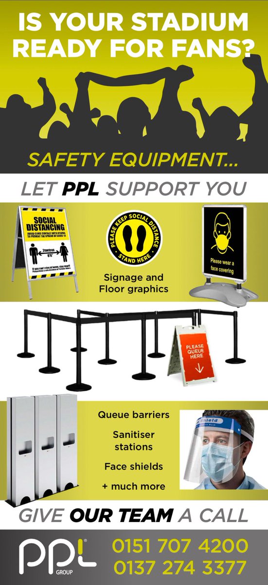 Fans in Stadiums 🏟 Customers in shops 🏬

It’s almost time! 🎉

PPL is here to support your safety equipment needs! Ranging from floor graphics to queue barriers!

Give us a call or drop Caolan an email - caolan.crawford@thepplgroup.com - to discuss what we can do for you!