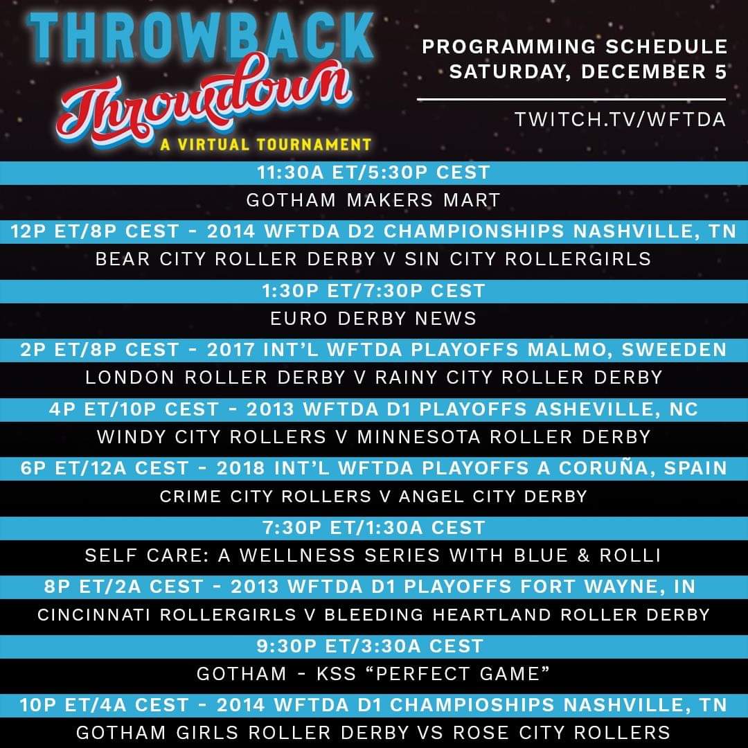Never mind your tier. You ought to be locked into this! We're doing a Saturday show and look at the company we're keeping! <a href="/BCRD_Berlin/">Bear City Roller Derby</a> before us and <a href="/ldnrollerderby/">London Roller Derby</a> &amp; <a href="/wearerainycity/">Rainy City Roller Derby</a> after us. More info here: wftda.tv/live/throwback…
#euroderby #derbytwitter #shopderby