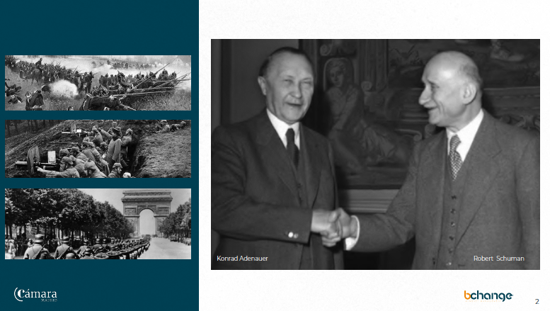 Os invitamos a reflexionar sobre un caso concreto: 👉2 naciones europeas fronterizas 👉3 guerras (1870-1945) 👉2 hombres, con #liderazgo transformación dijeron que necesitaban carbón y acero. 👉Así se creó la #CECA