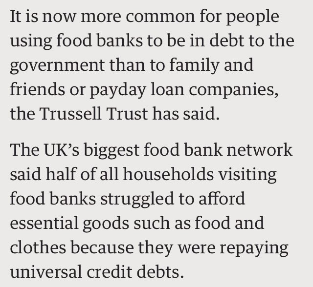 The Universal Credit loan just places people in further debt. The 5week Universal Credit wait is a disgrace. 

We now have a system designed to push people into deeper poverty instead of giving them social security.